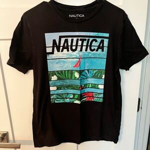Nautica Black Short Sleeve Tee with Graphic Design